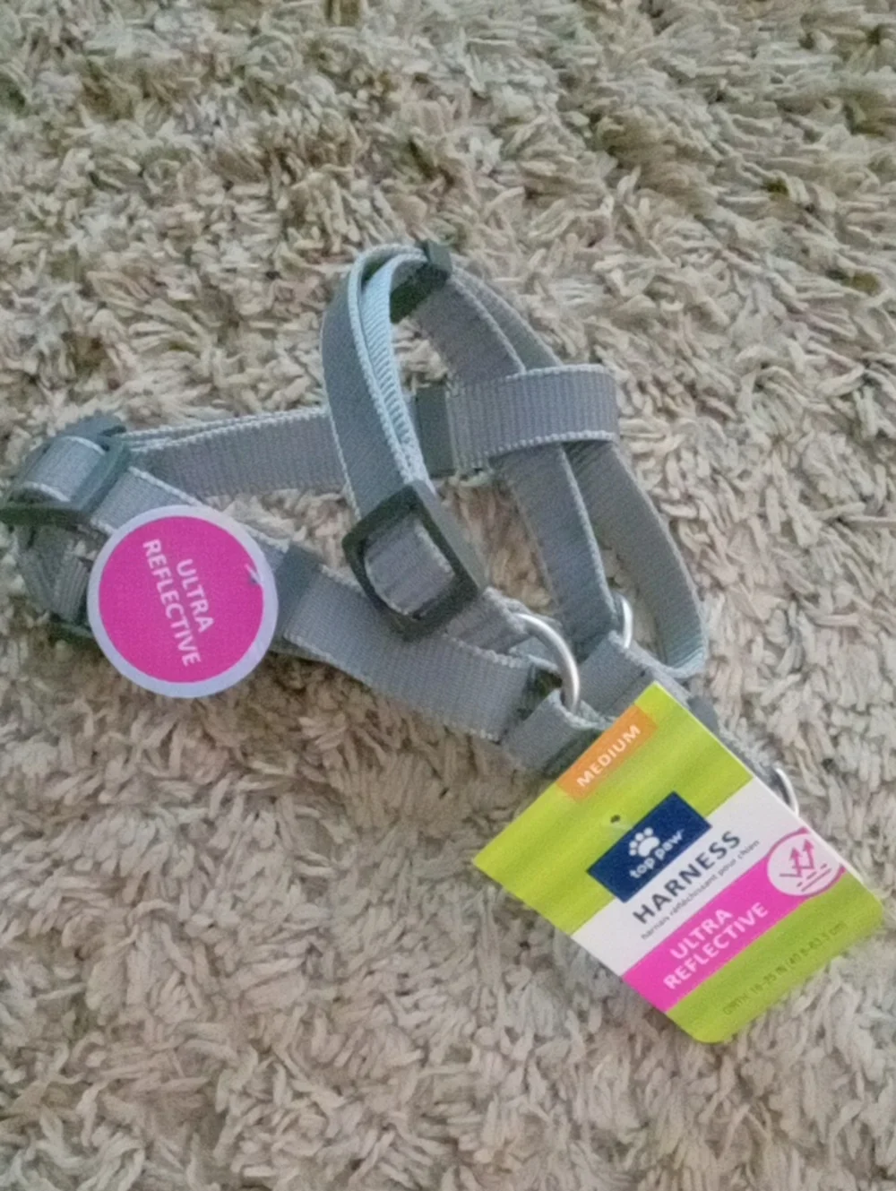 Top Paw Gray Ultra Reflective Dog Harness-sz Medium